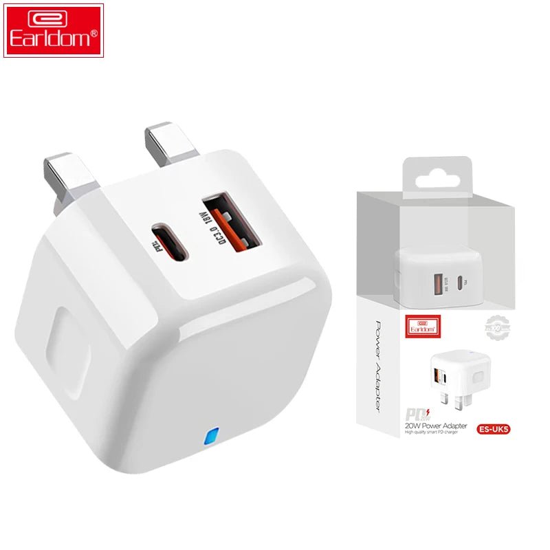 Earldom UK plug Smart USB-C Wall 20W Plug Charging Adapter
